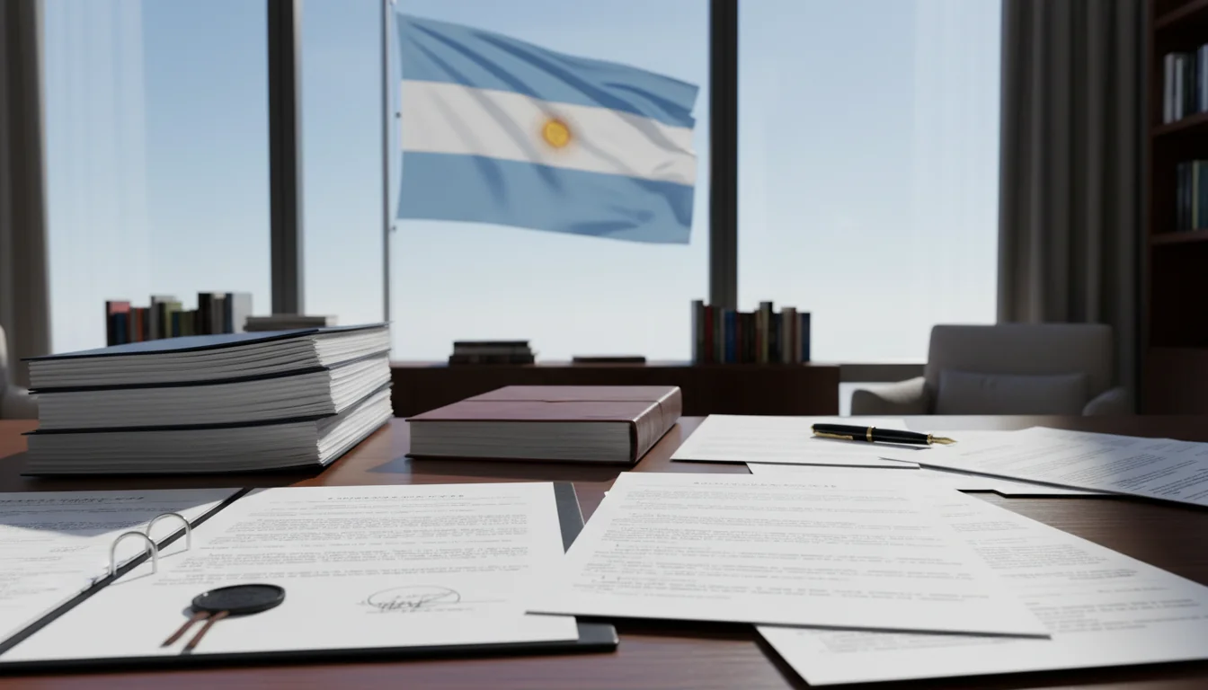 Argentine flag with corporate documents.