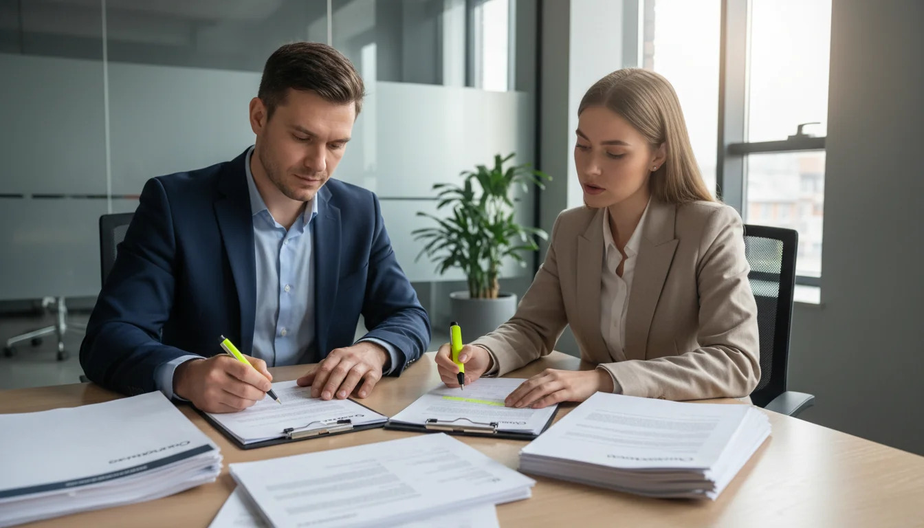 Vietnamese office workers reviewing documents