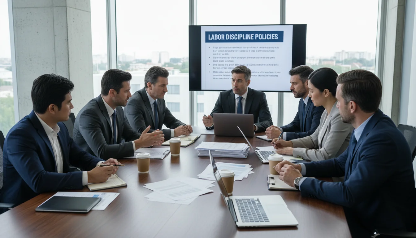Business meeting discussing labor discipline