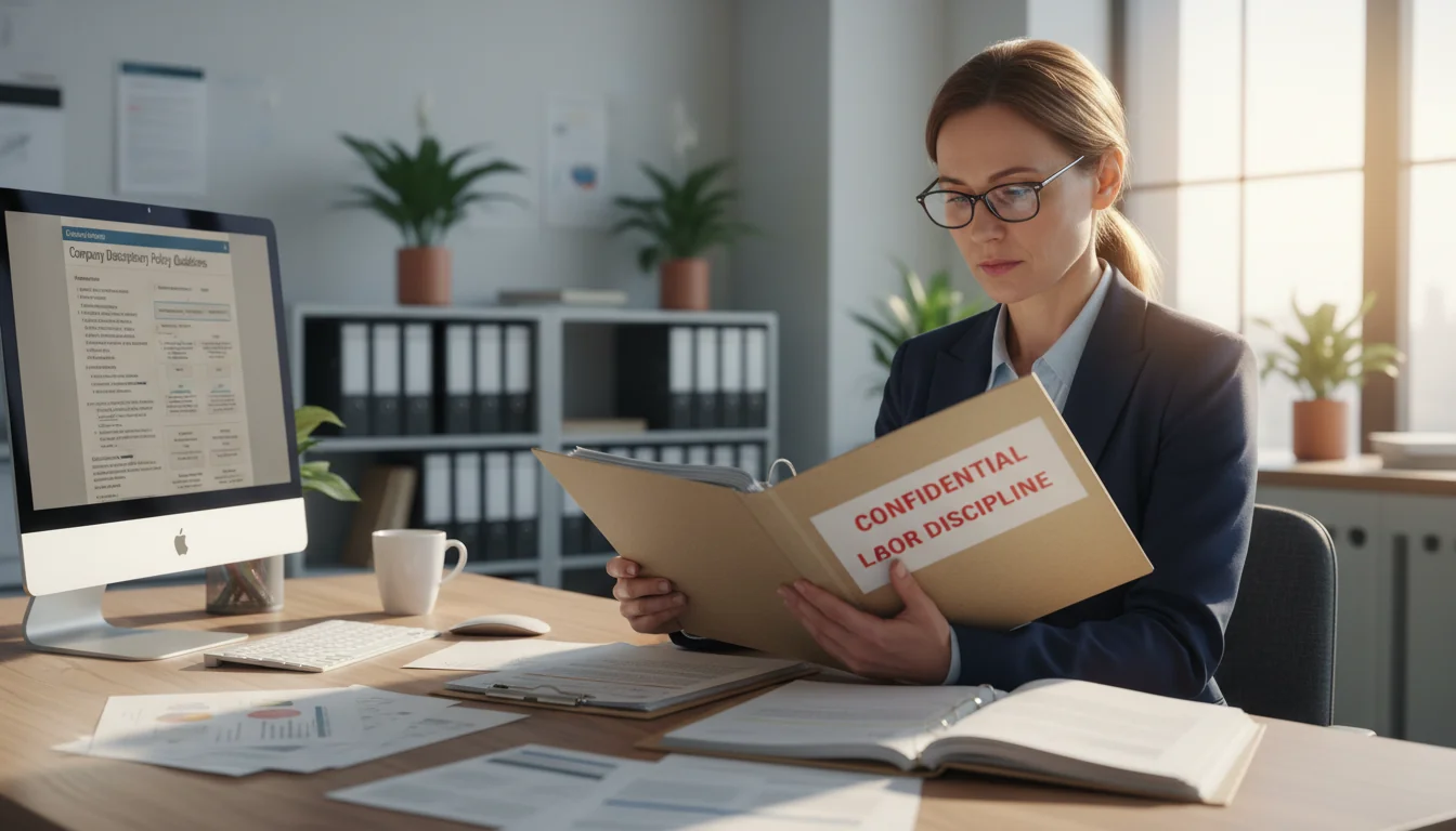 HR manager reviewing employee disciplinary file