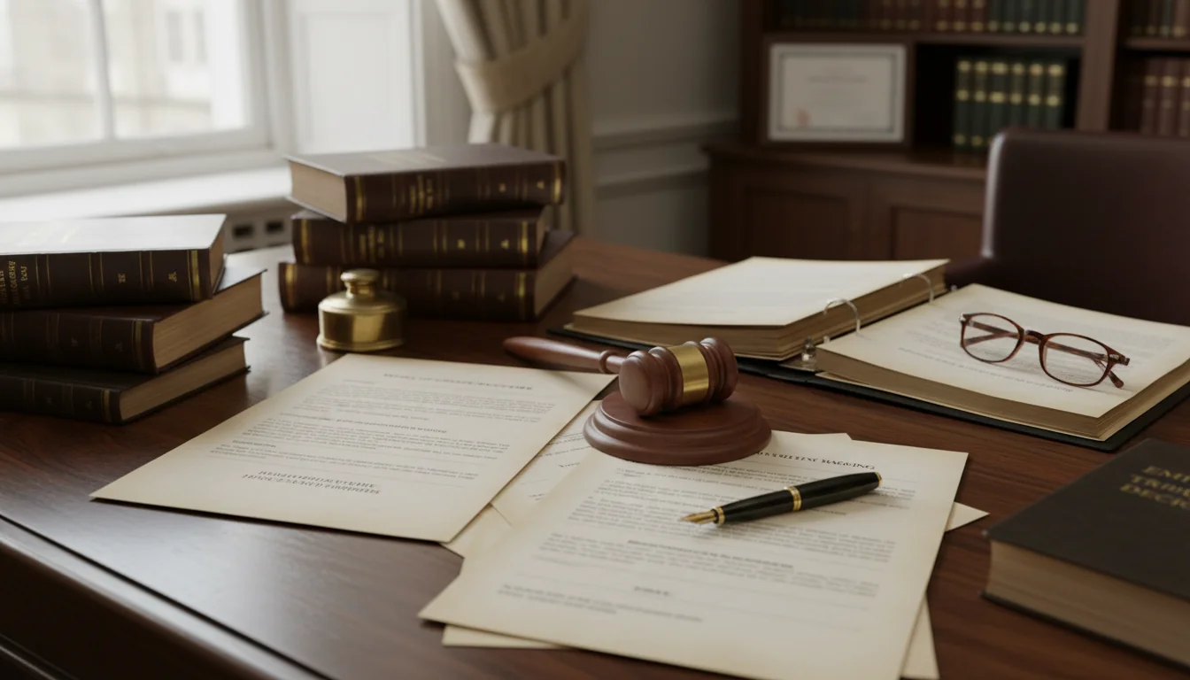 Documents and gavel on office desk