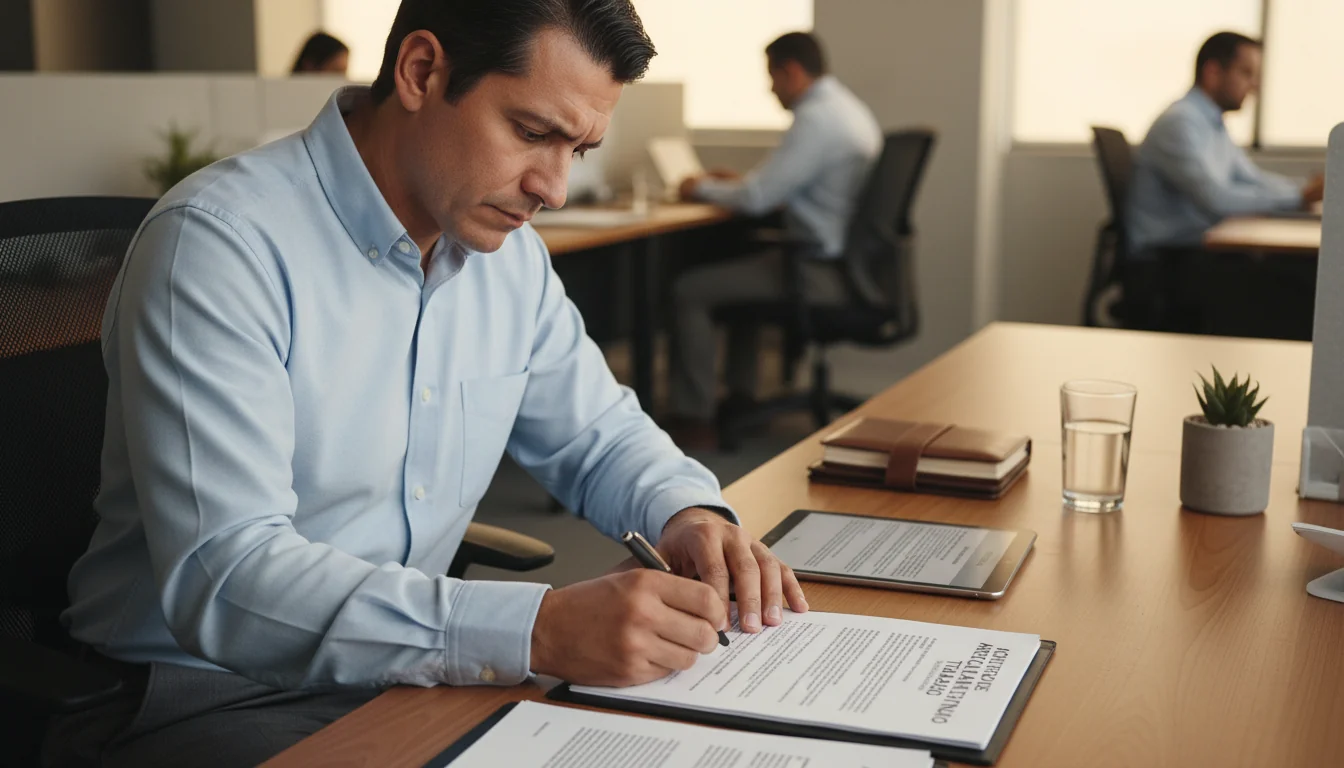 Adult employee signing work contract