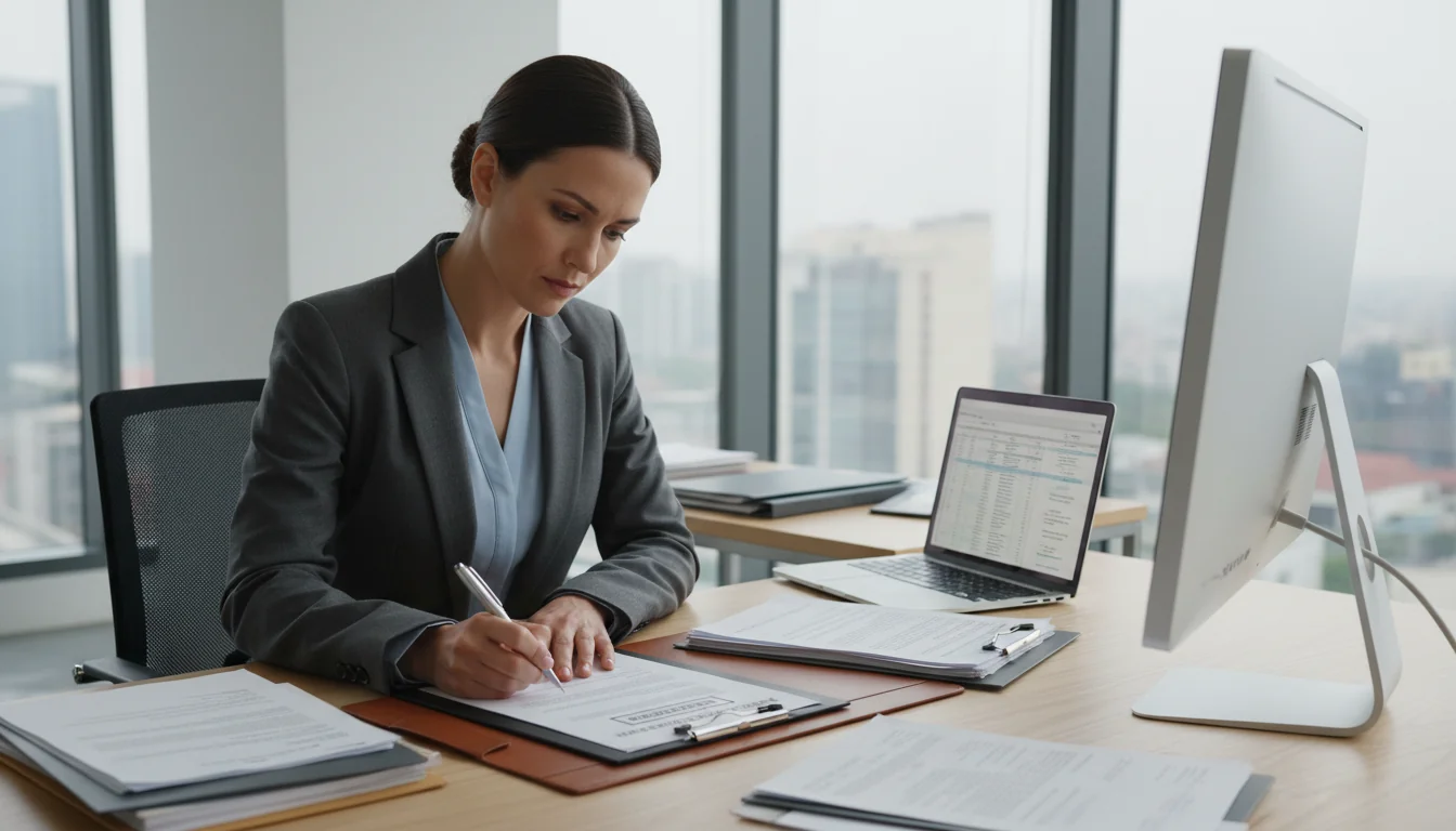 Office worker signing disciplinary document
