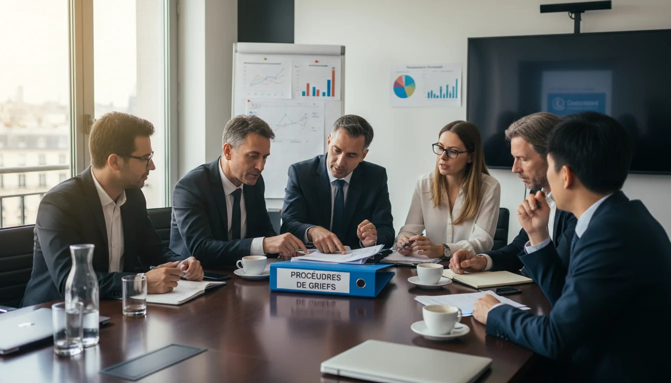 Team reviewing grievance procedures