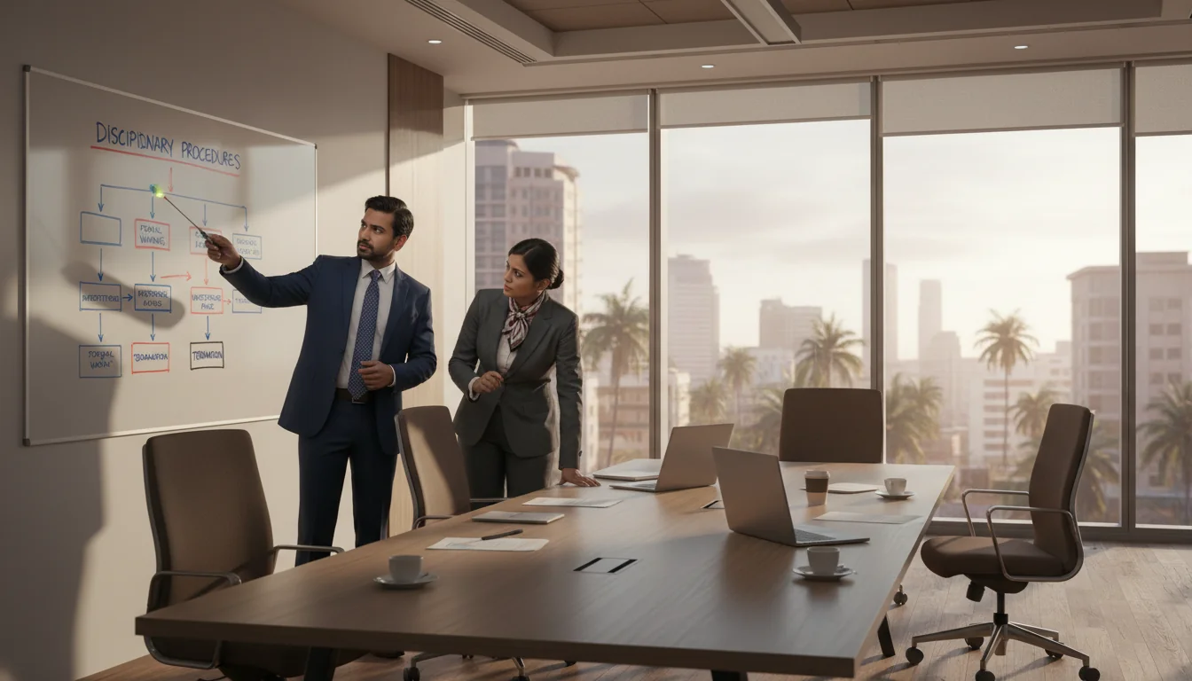 Professionals discussing grievance resolution