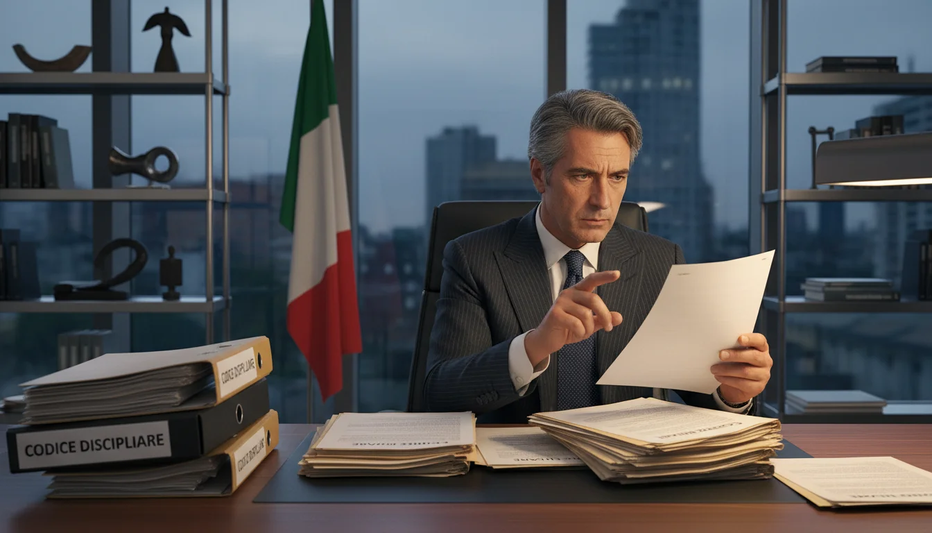 Italian corporate lawyer reviewing documents