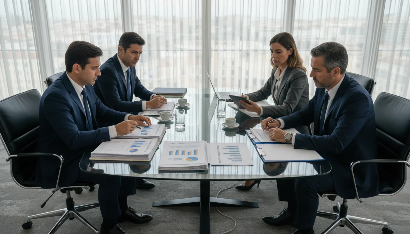 Business meeting discussing disciplinary regulations