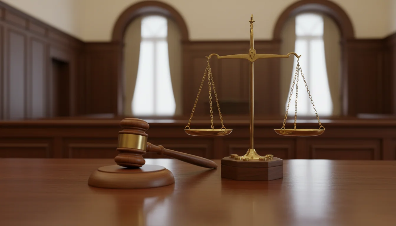 Gavel and legal scales in courtroom
