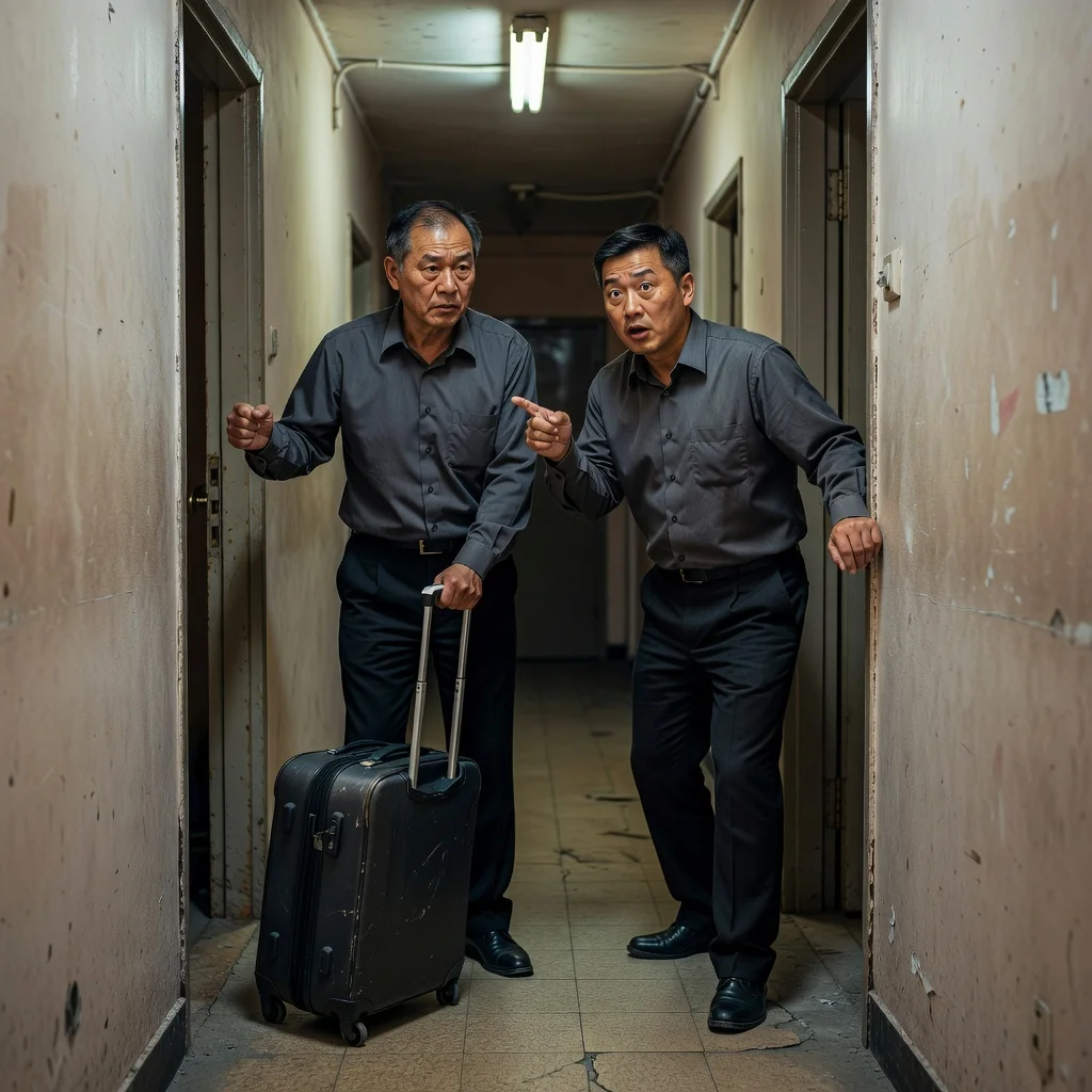A photorealistic image depicting a tense confrontation between an adult Chinese landlord and an adult tenant in a modest urban apartment setting in China, symbolizing the eviction process without showing any legal documents or children.