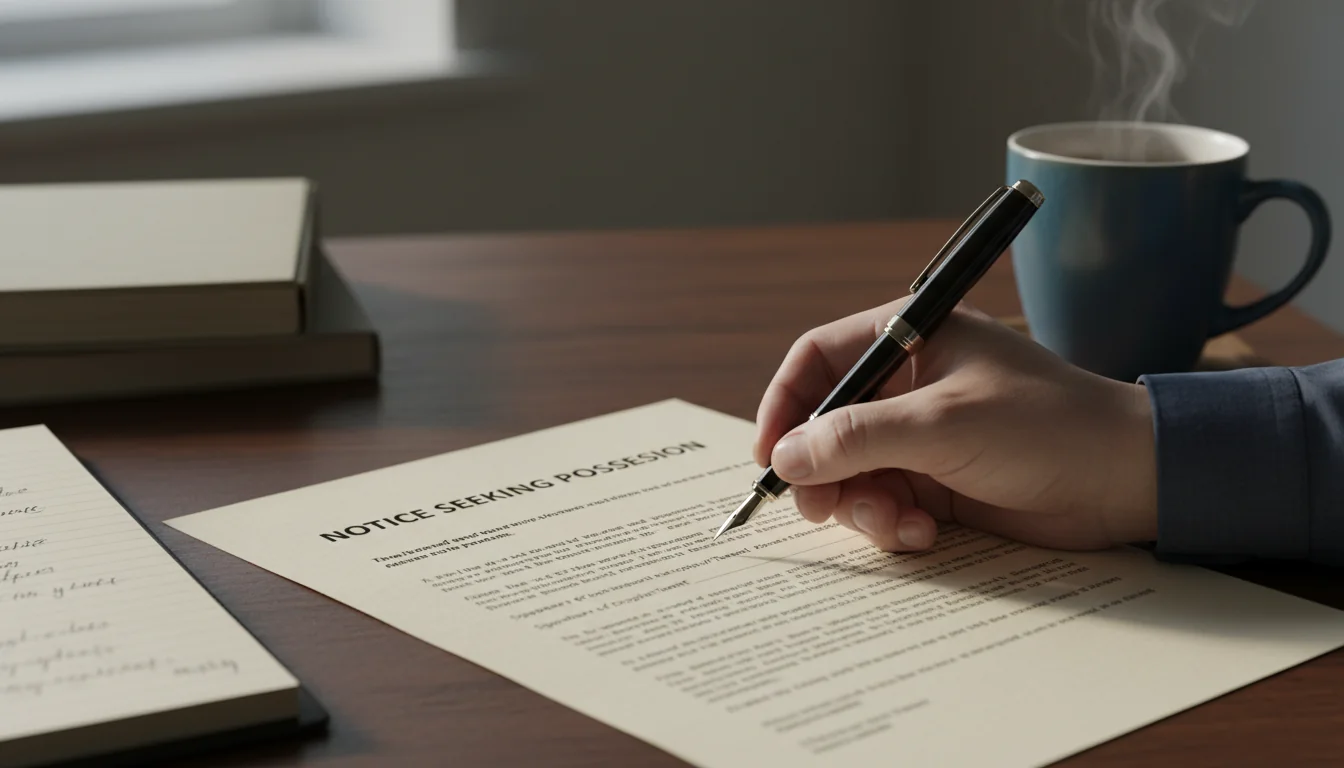 Hand signing possession notice form