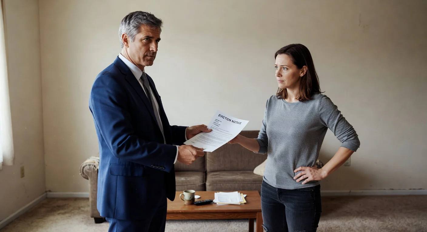 Landlord handing eviction notice to tenant