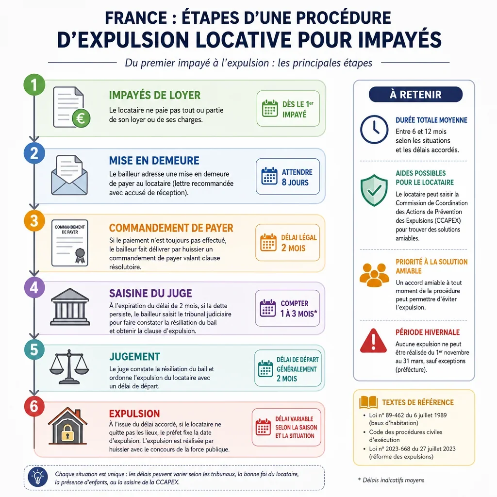 Étapes d’une procédure d’expulsion locative pour impayés