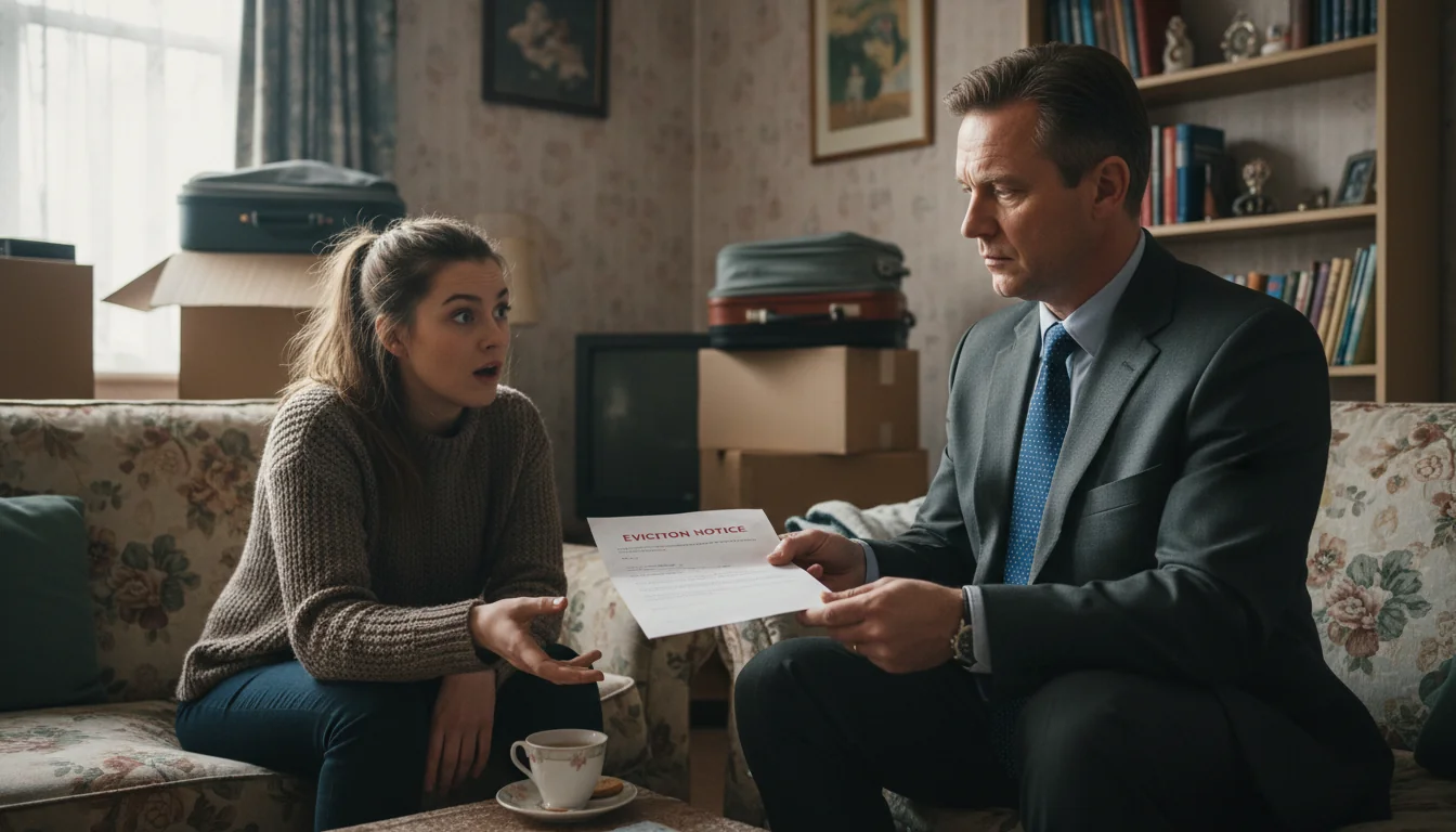 Landlord handing eviction notice to tenant