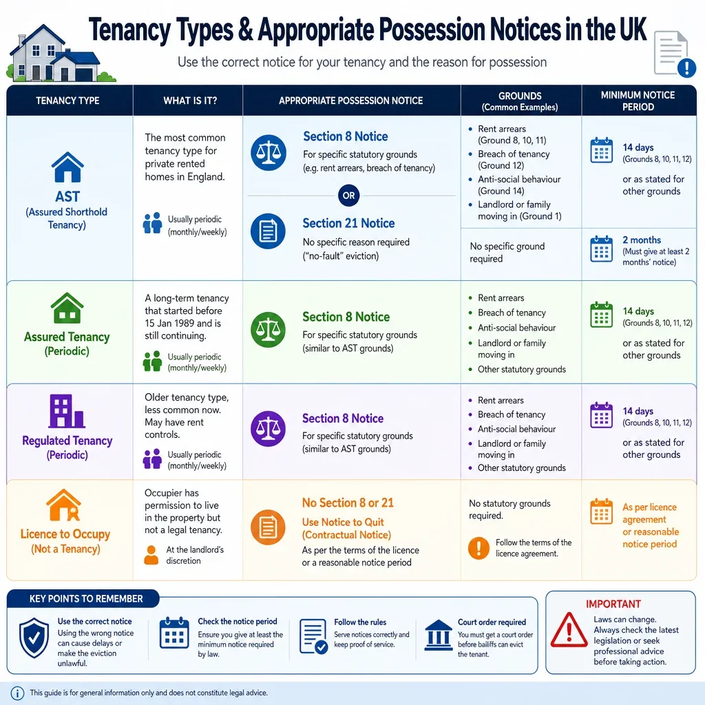 Tenancy Types and Appropriate Possession Notices