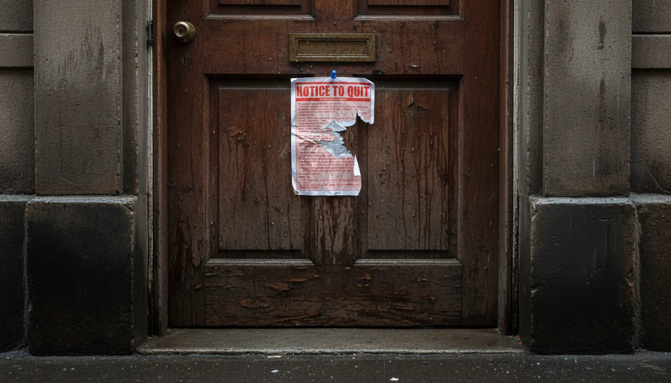 Eviction notice on wooden door