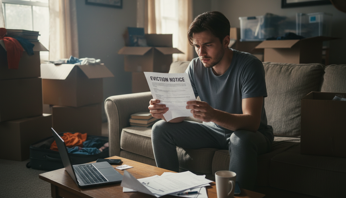 Tenant reading eviction notice