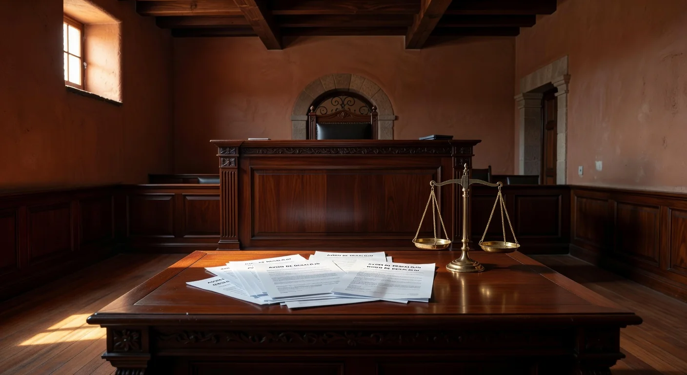 Courtroom eviction hearing scene