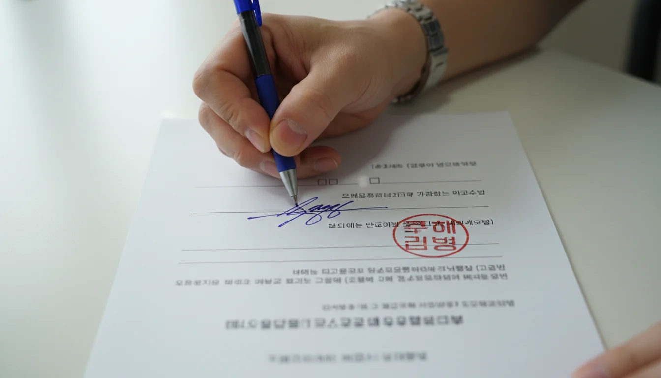 Person signing eviction notice.