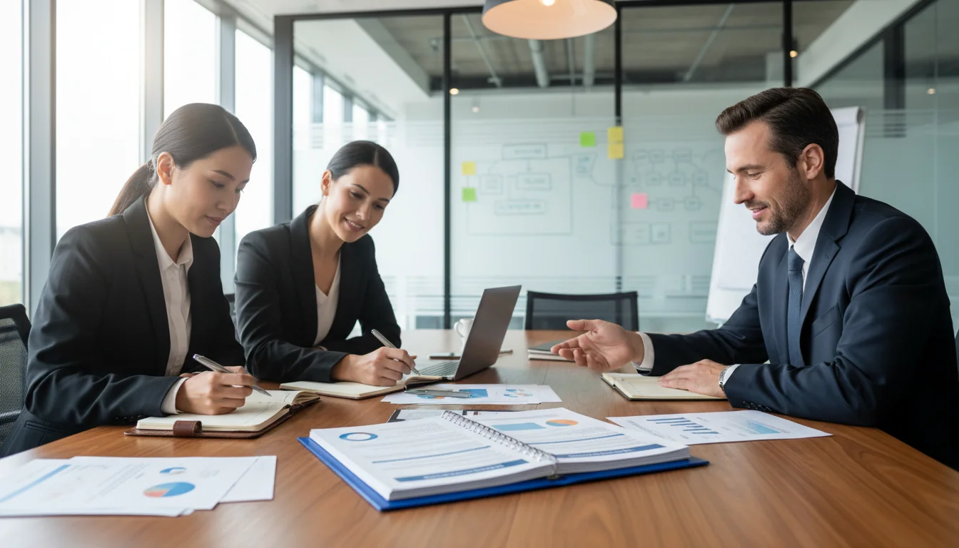 Team reviewing operational guidelines together