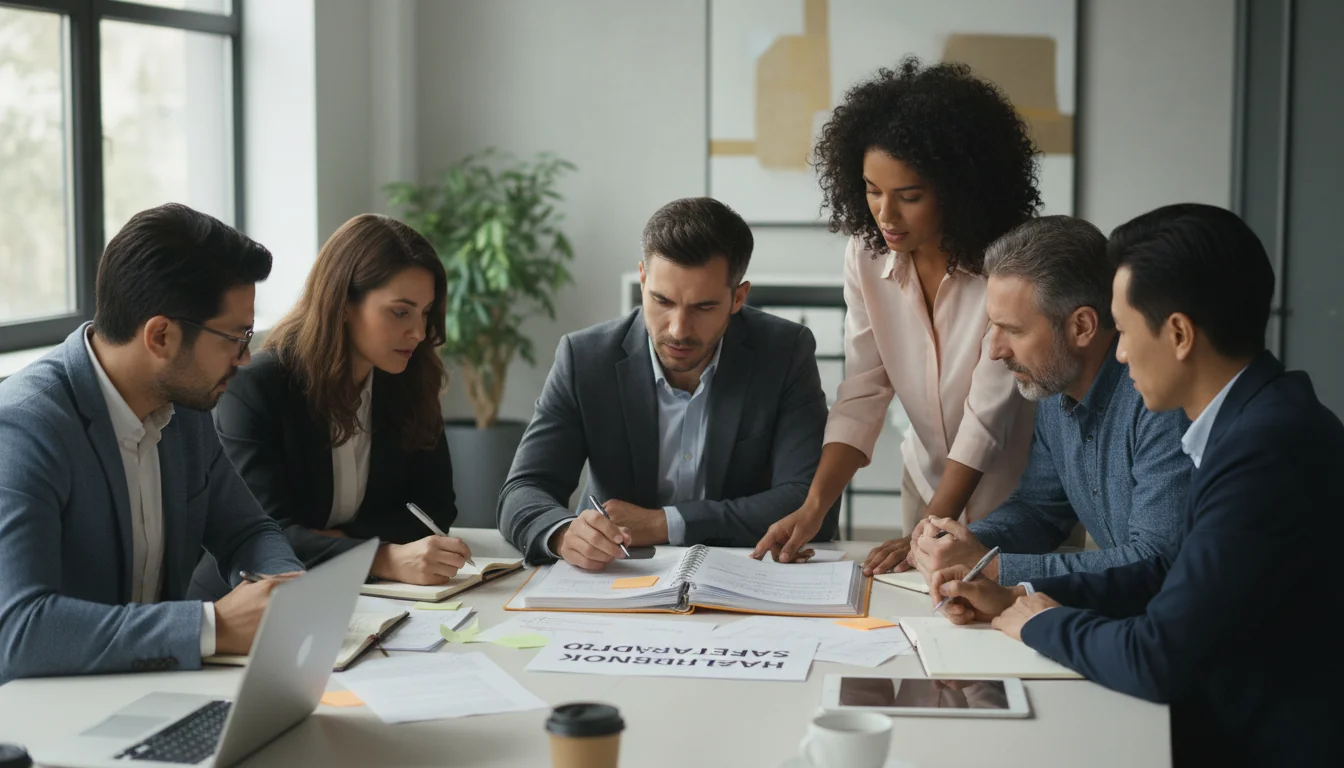 Team reviewing safety manual