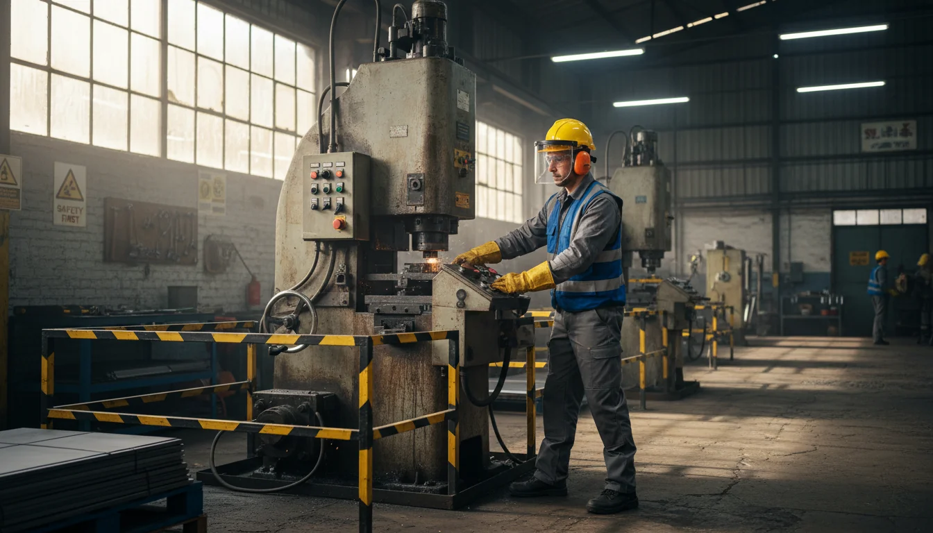 Worker using safety equipment