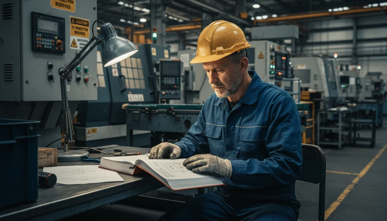 Worker reading safety manual