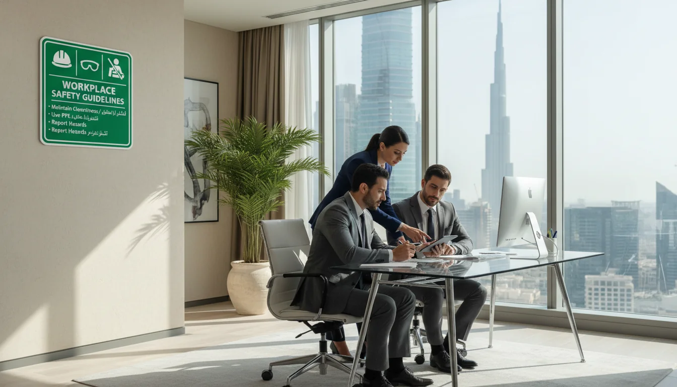 UAE corporate health and safety sign.