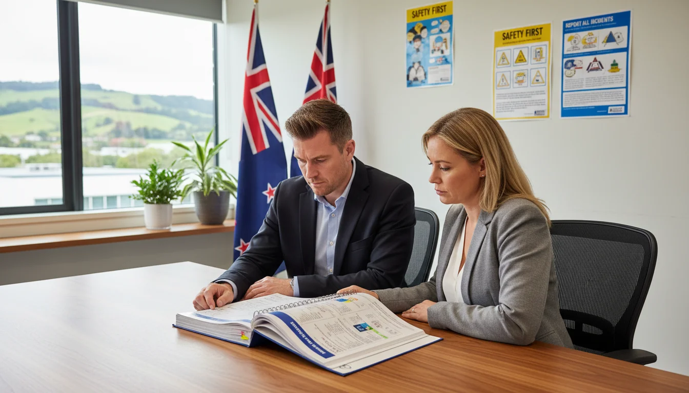 Workers reading safety manual