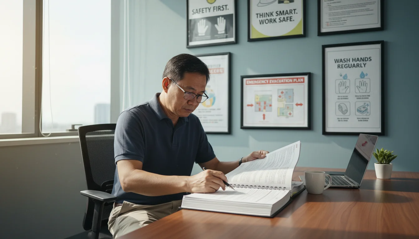 Professional reviewing health safety manual