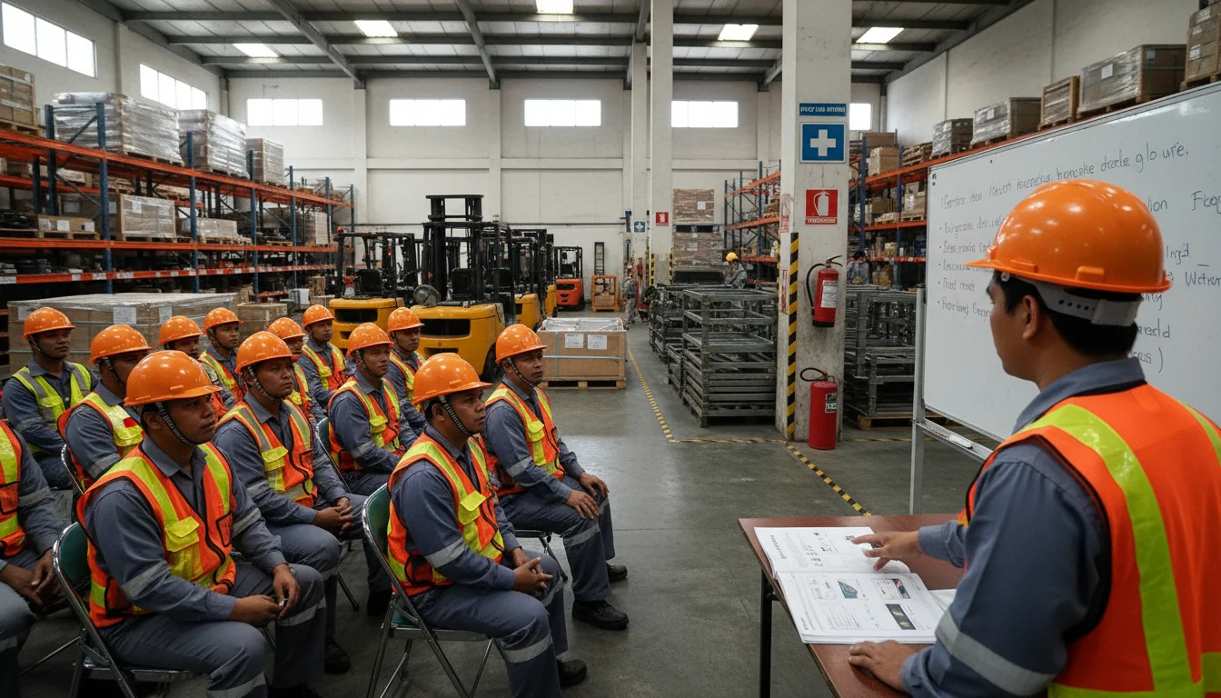 Workers training on safety protocols