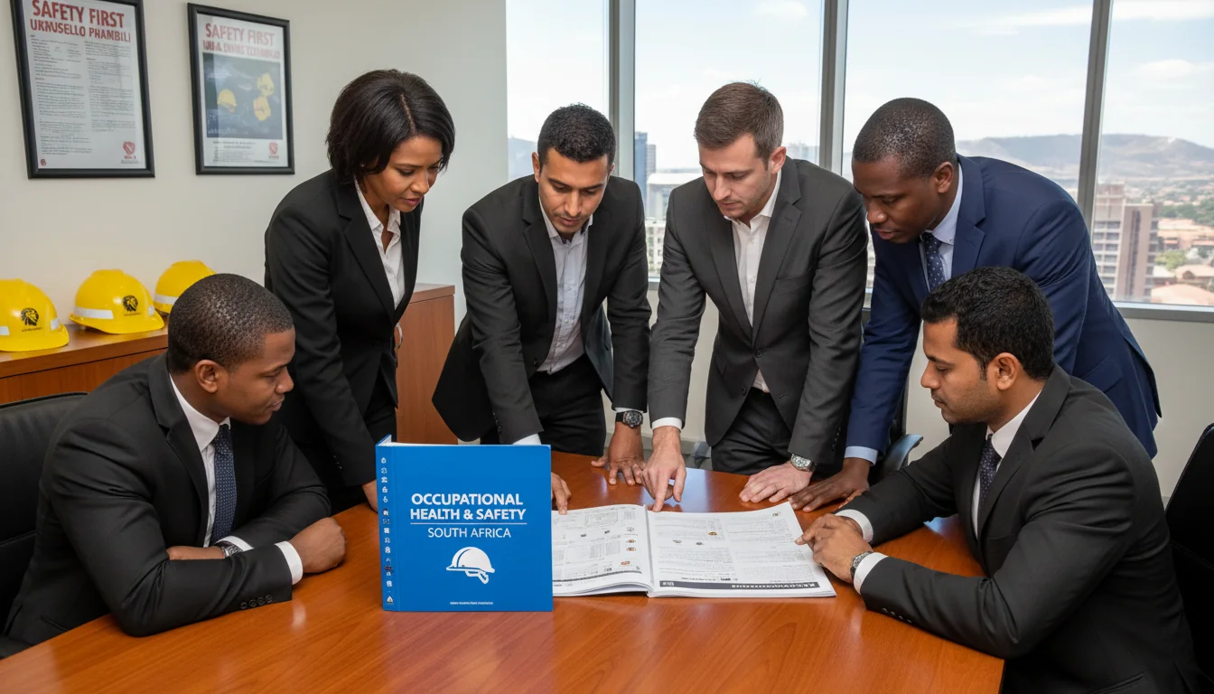 Workers reviewing safety manual