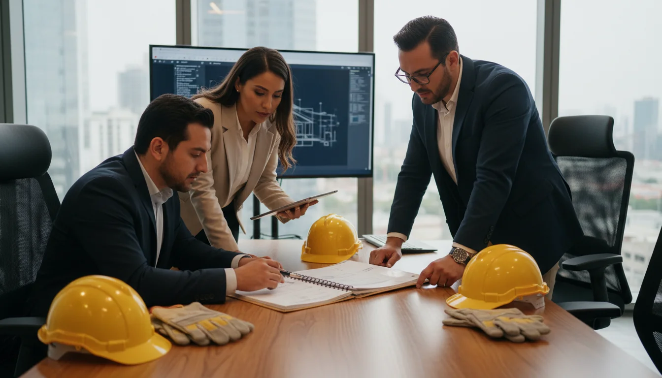 Mexican workers reviewing safety manual