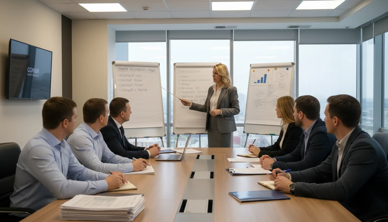 Safety training session in Russian workplace