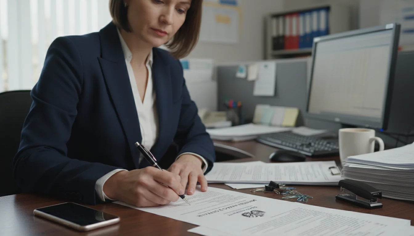 Signing occupational health document in office