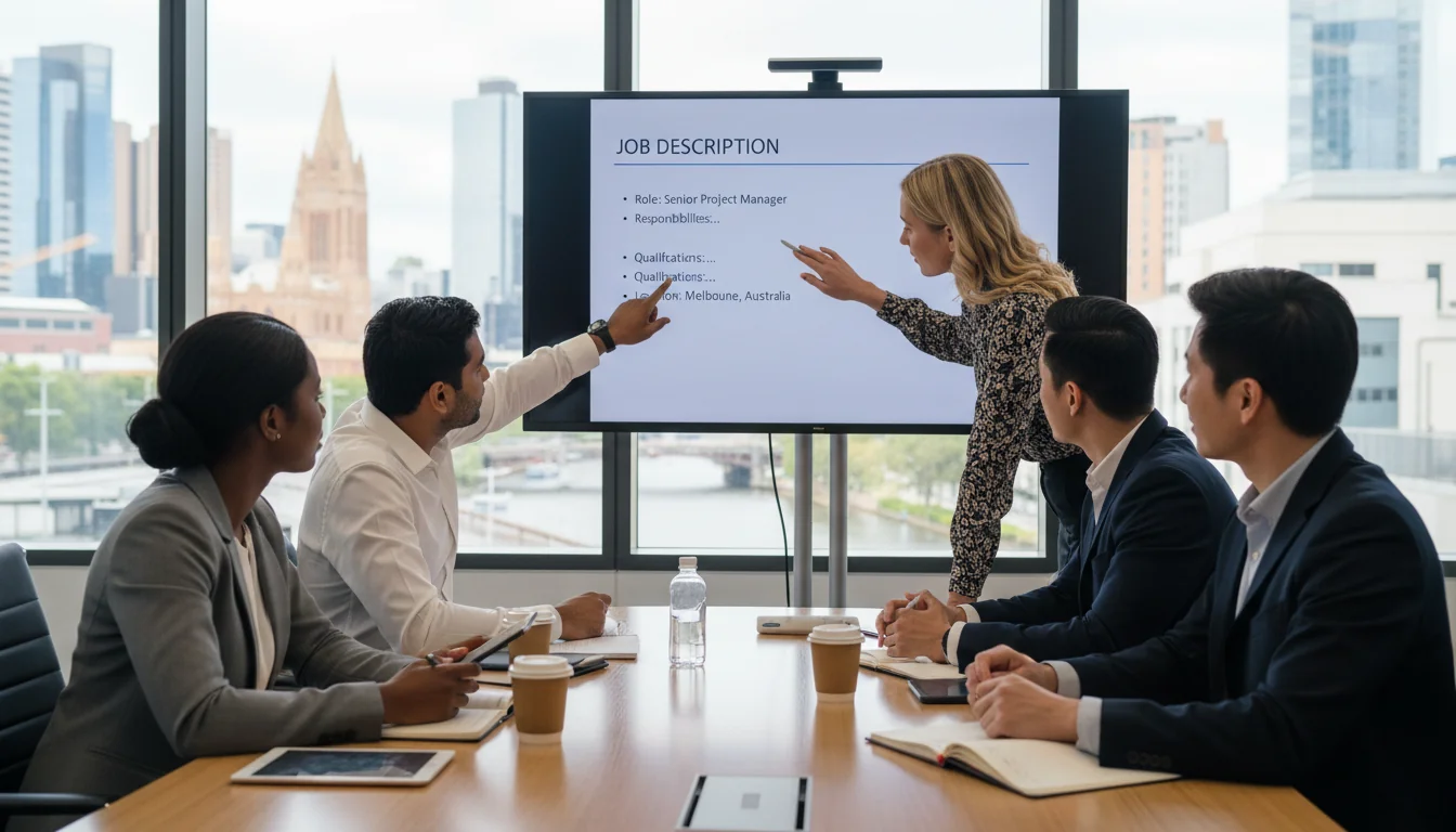 Diverse team reviewing job posting