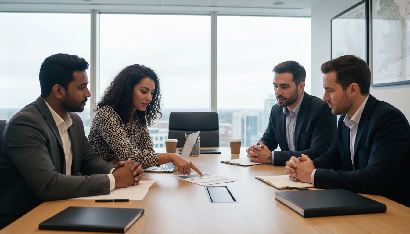 Diverse team reviewing job ad