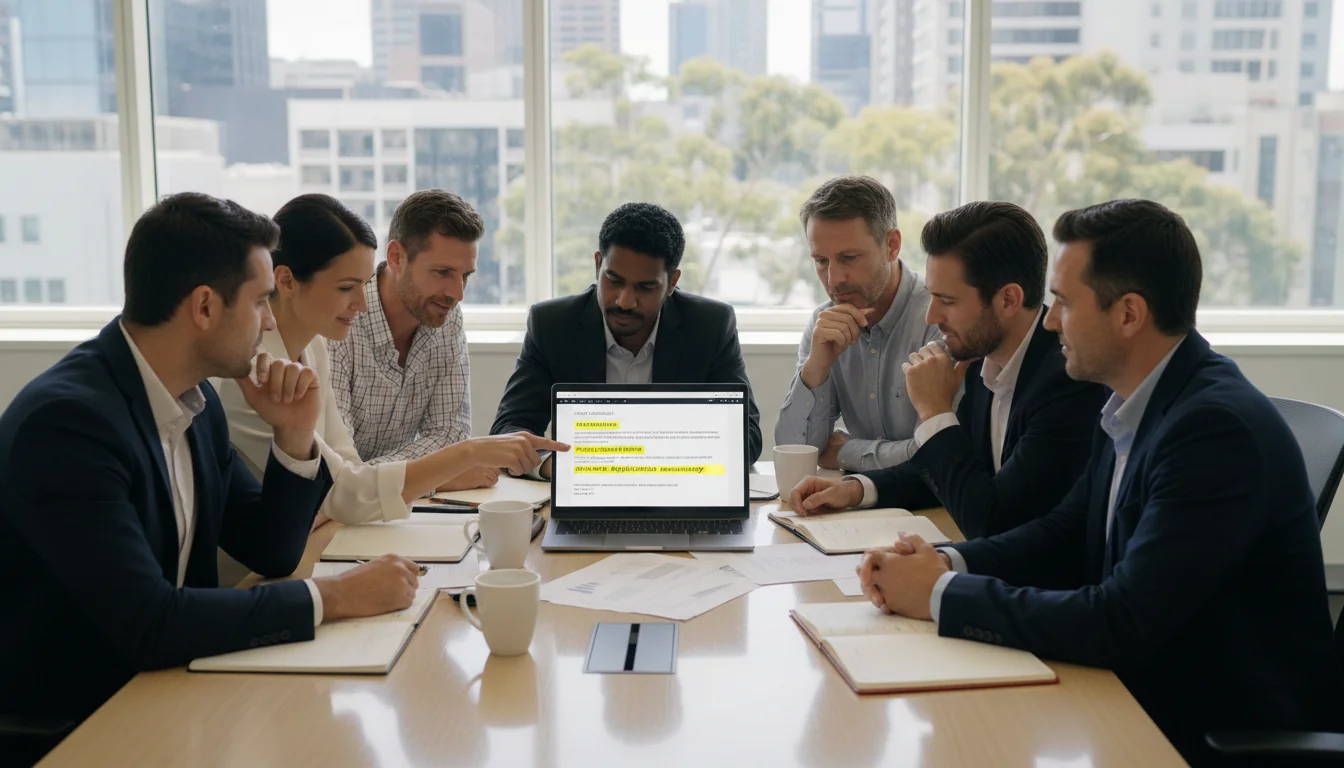 Diverse professionals reviewing job posting