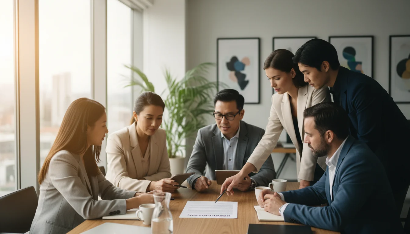 Diverse professionals reviewing job description