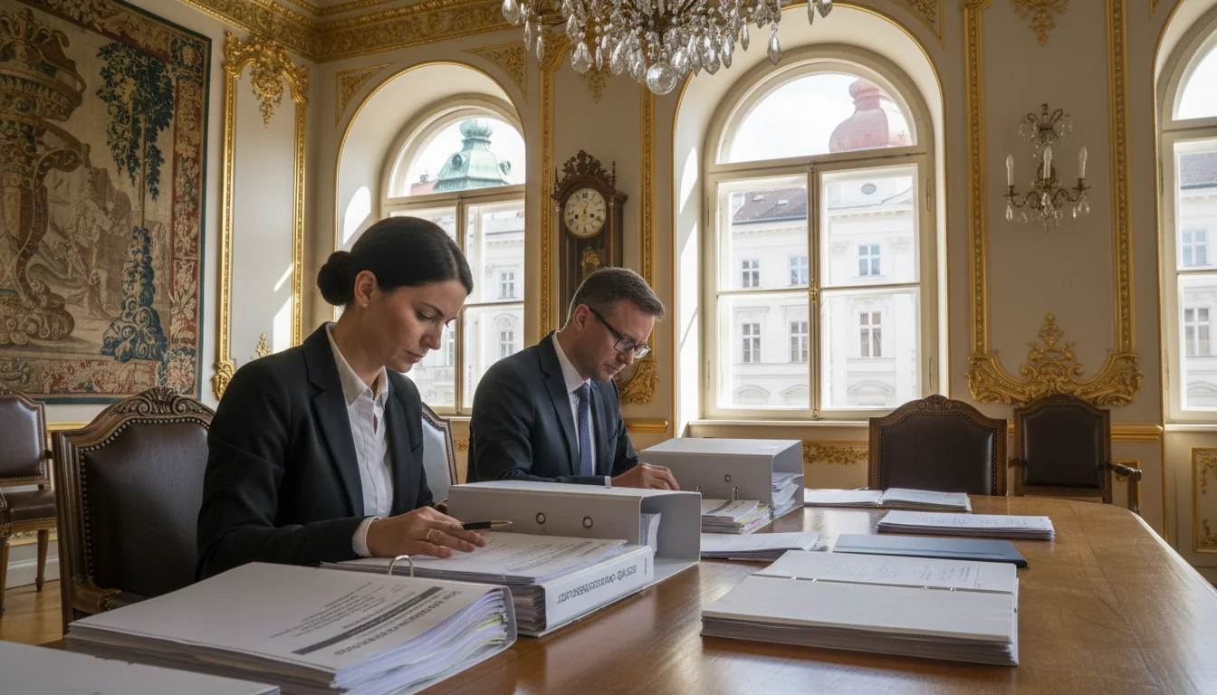 Reviewing corporate paperwork in Vienna
