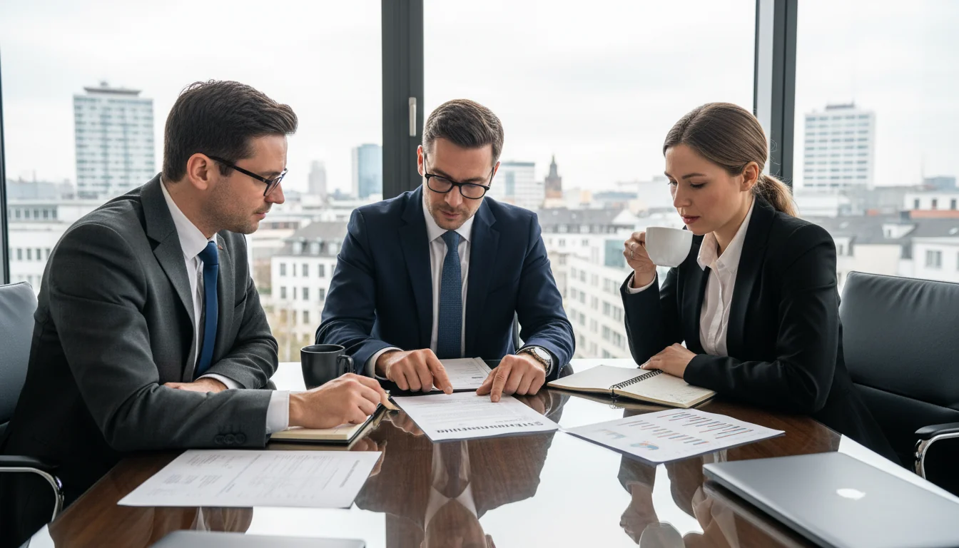 Business meeting discussing job specs