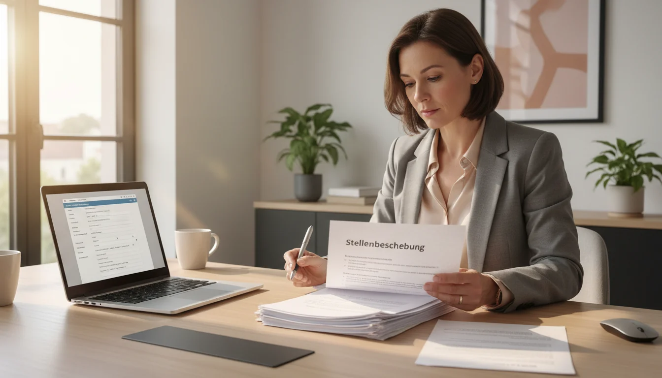 German office worker reviewing documents