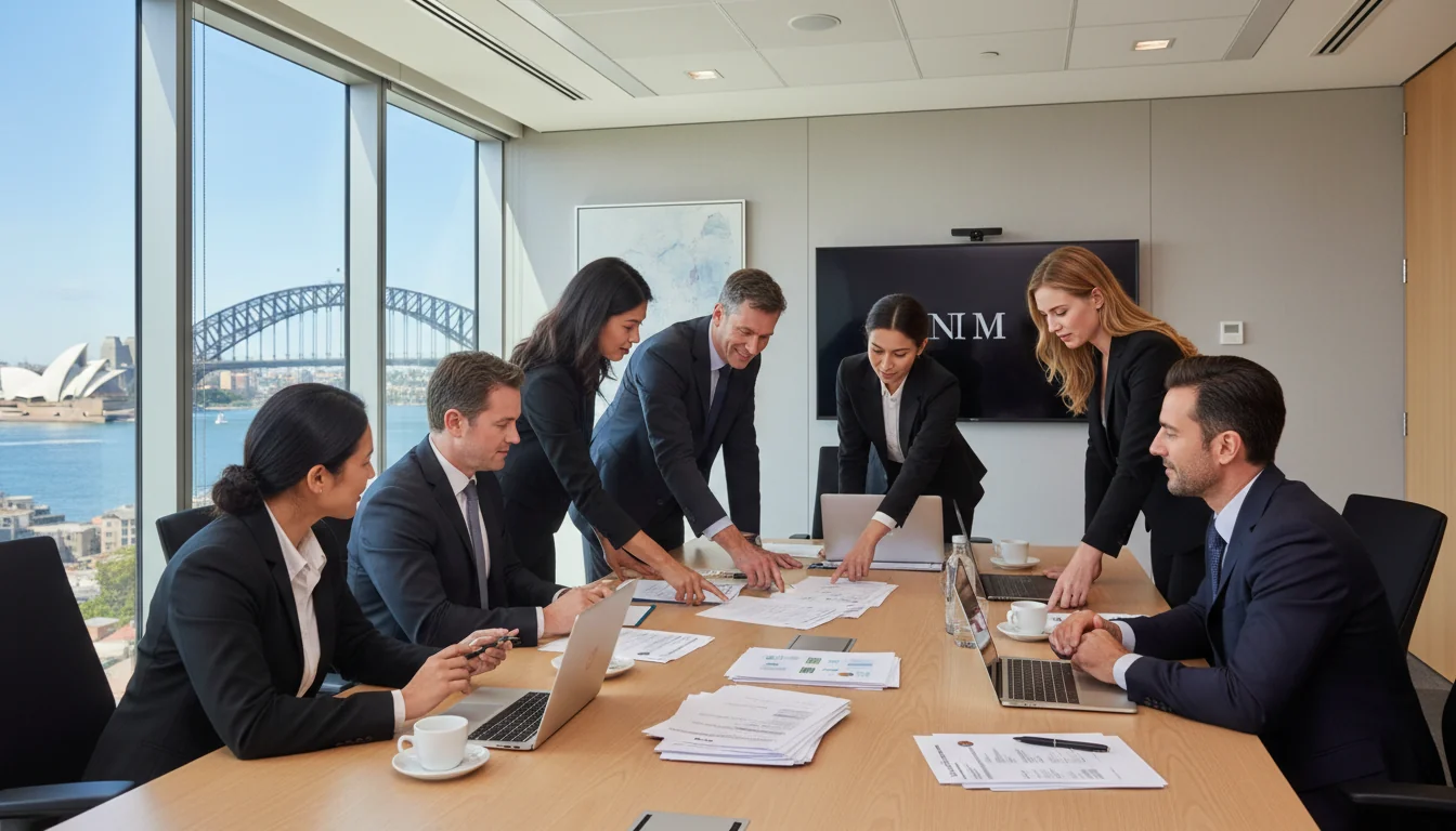 Team discussing corporate job specs in meeting