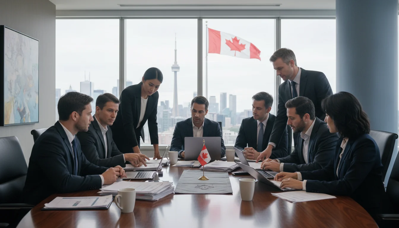 Team discussing corporate job docs