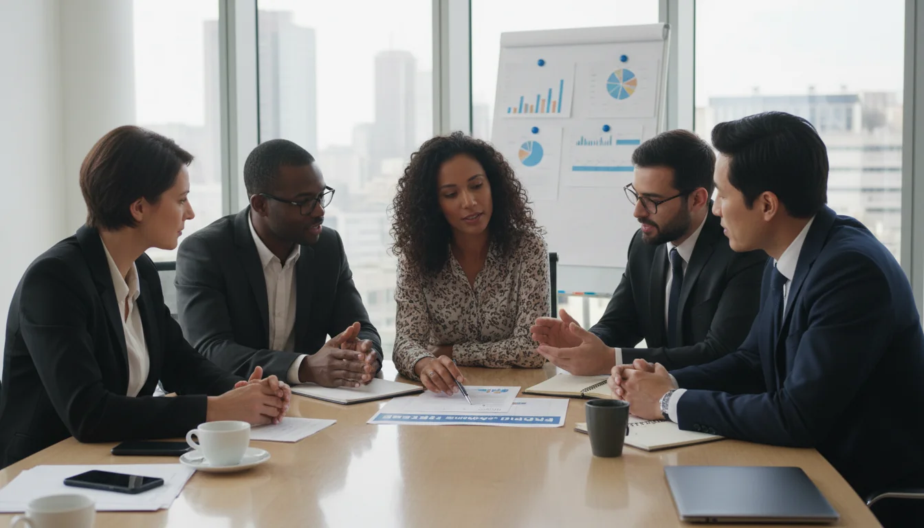 Corporate team discussing position responsibilities