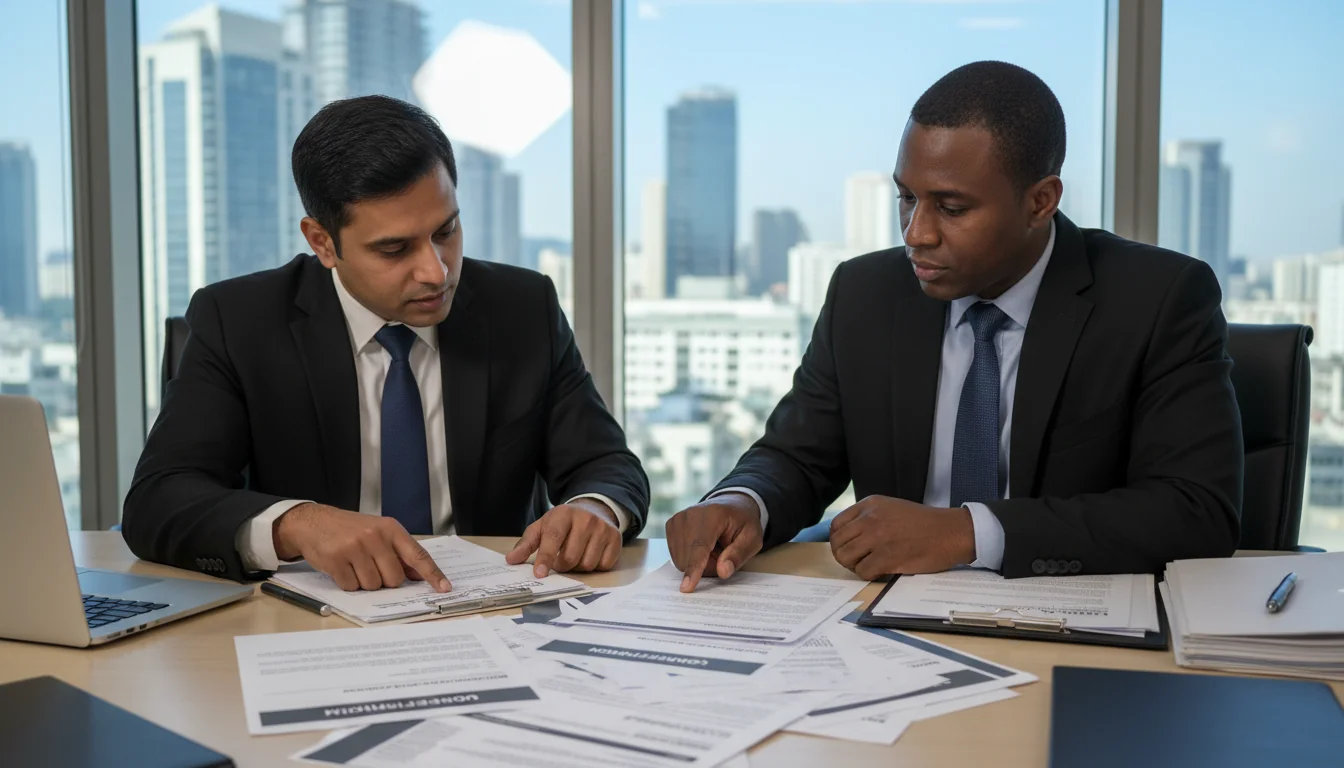 Team reviewing corporate paperwork