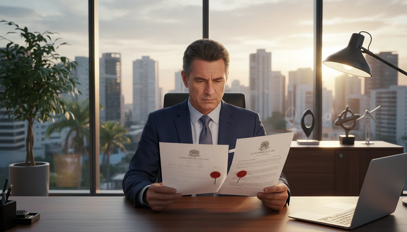 Business professional reviewing corporate documents