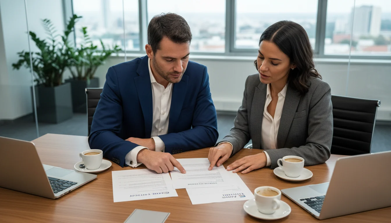 Office workers reviewing employment forms