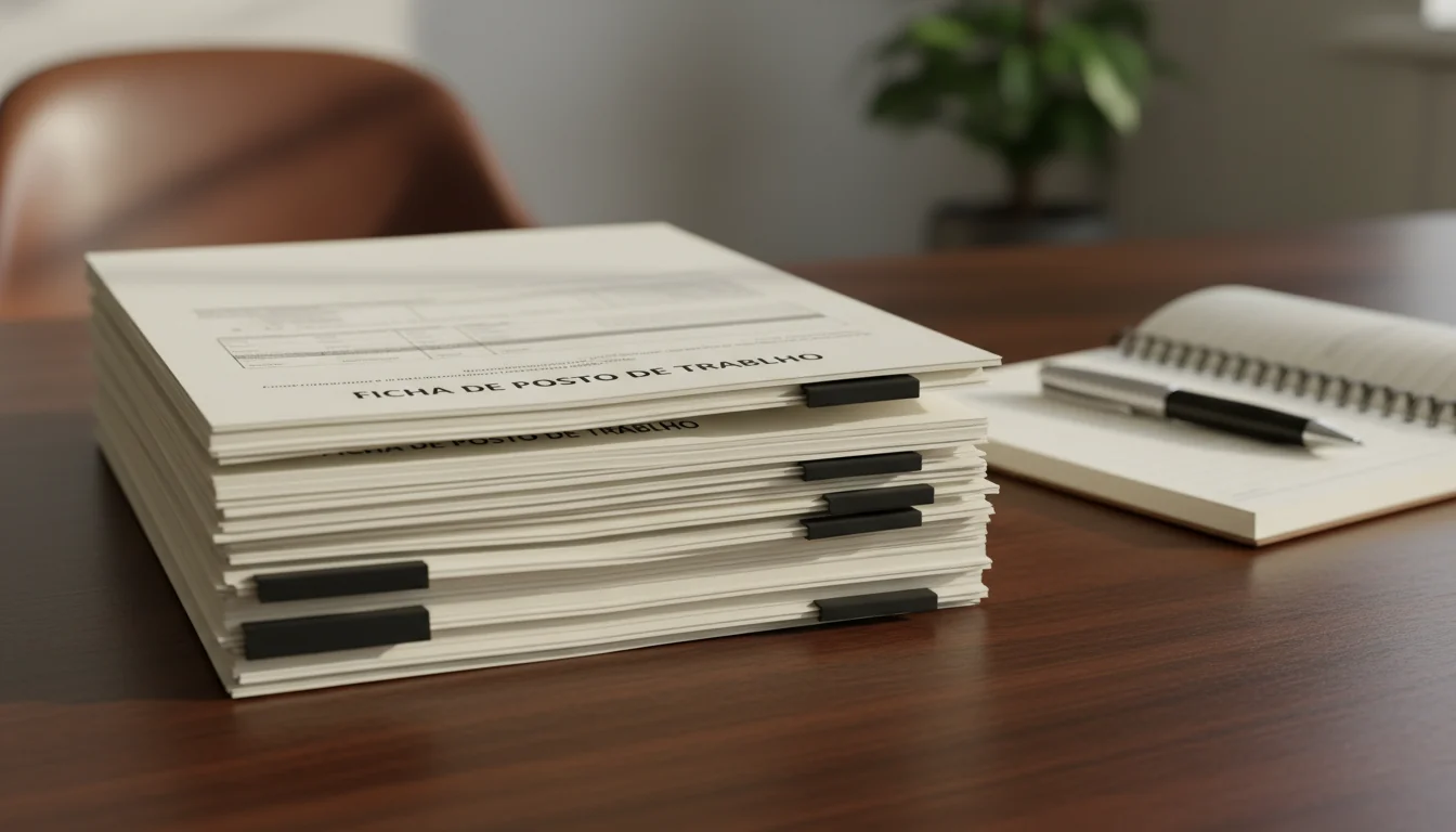 Stack of Portuguese workplace dossiers