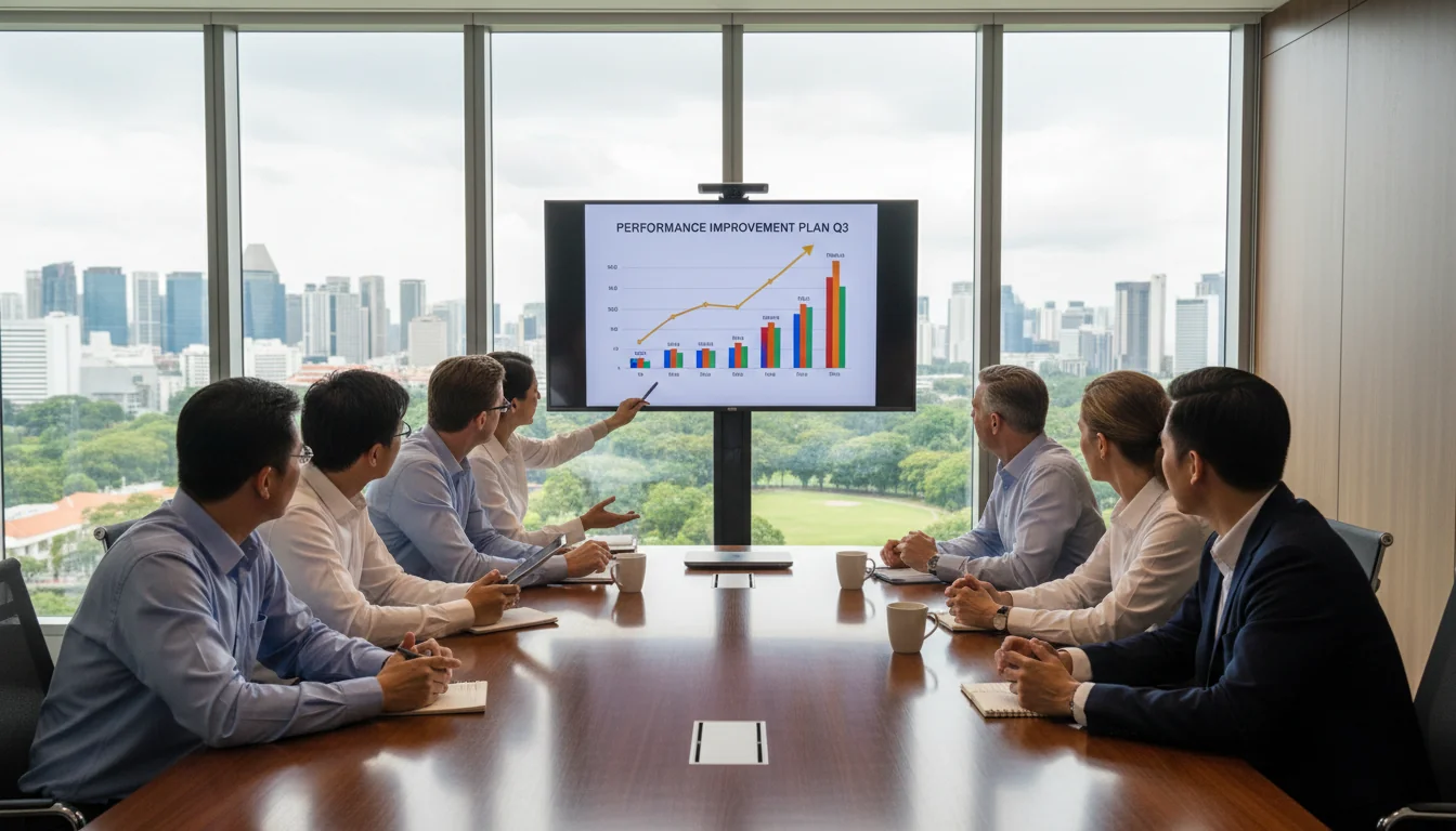 Team reviewing PIP progress chart