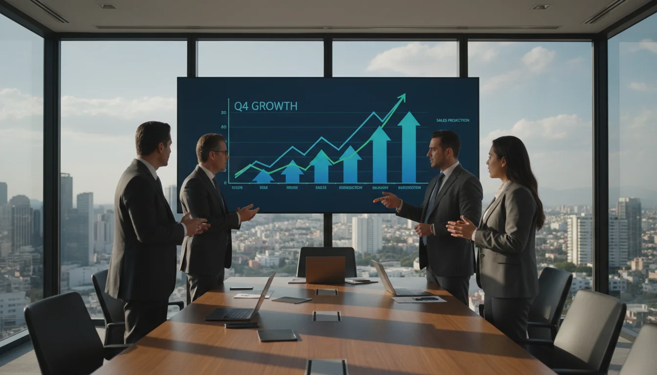 Rising graphs in boardroom meeting